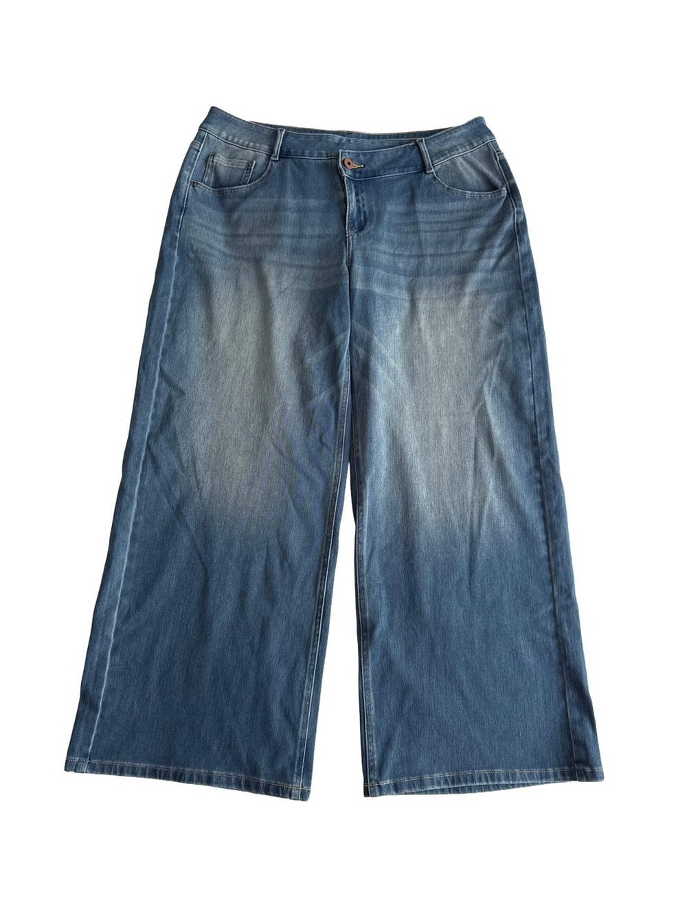 HALARA NWT Women’s Wide Leg Jeans Petite Blue Stretch Flex Denim Large Classic